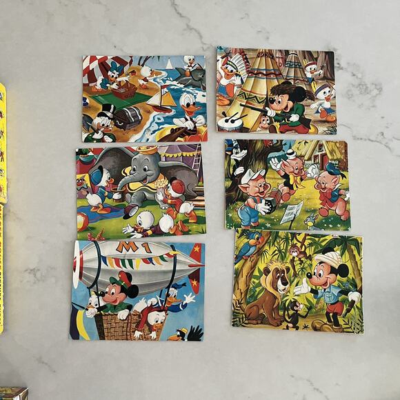 Disney Mickey Mouse Picture Cubes 12 Wood Blocks Puzzle Box Set 60s West Germany - Picture 7 of 13